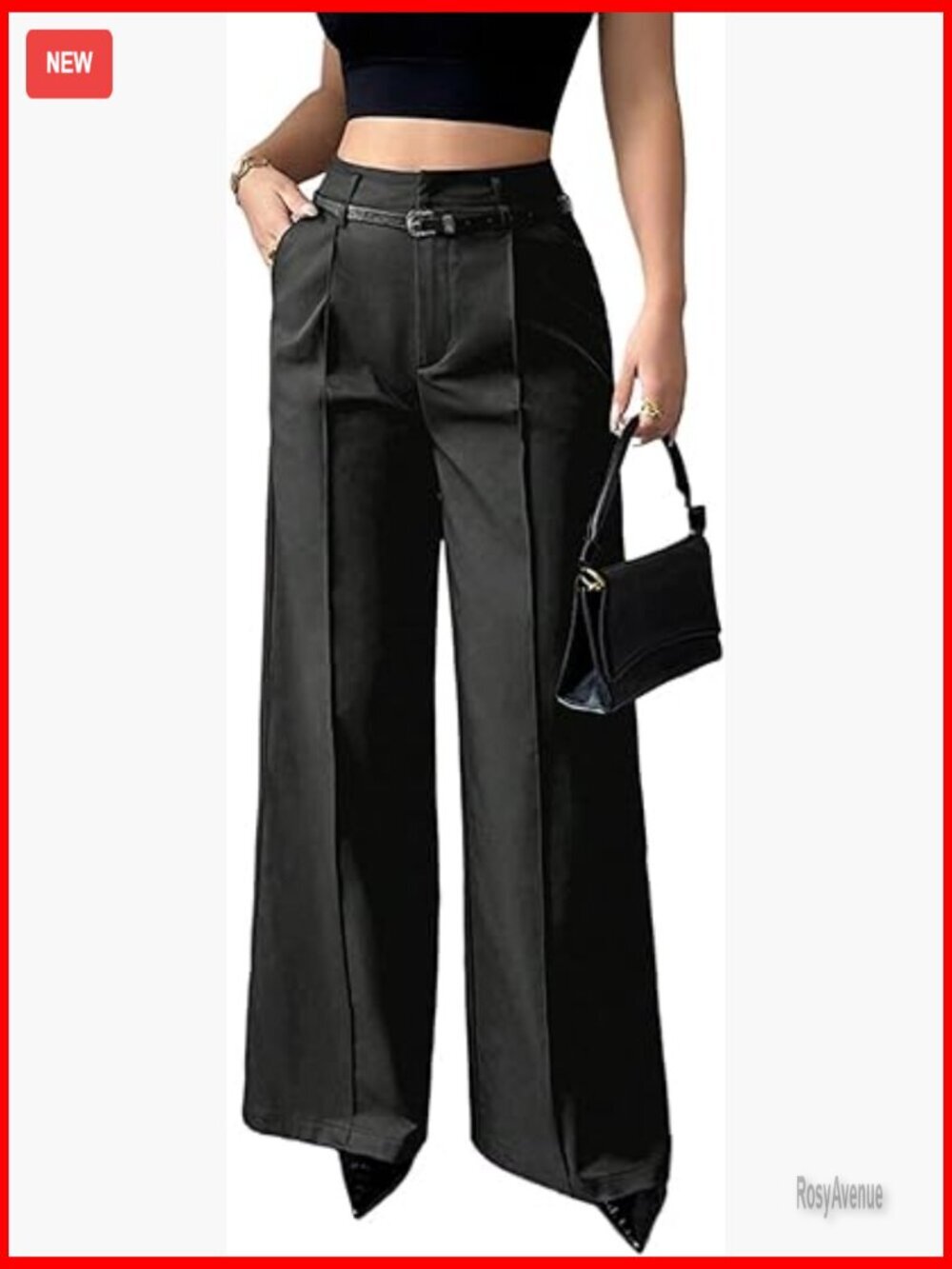 High Waisted Straight Wide Leg Work Trousers with Pockets